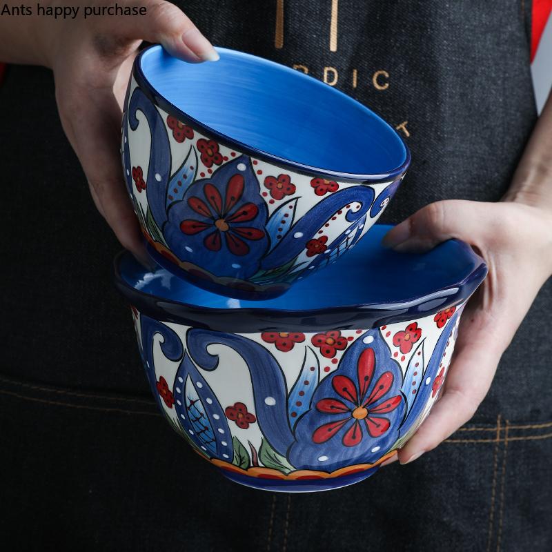 Расписанная вручную керамическая посуда Европейская подглазурная миска для риса Необычная фруктовая салатница Домашняя тарелка для завтрака Обеденная посуда