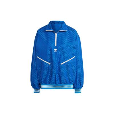 Оригинальная спортивная куртка SS23 Adicolor в стиле ретро 70-х годов с полузастежкой-молнией и монограммой с логотипом, женская куртка неоново-синего цвета IK7882