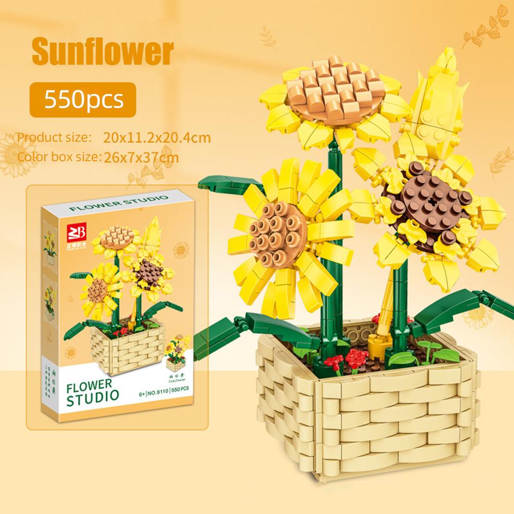 Simulation Flower Building Blocks Diy Bouquet Potted Model Building Bricks Toy For Gifts