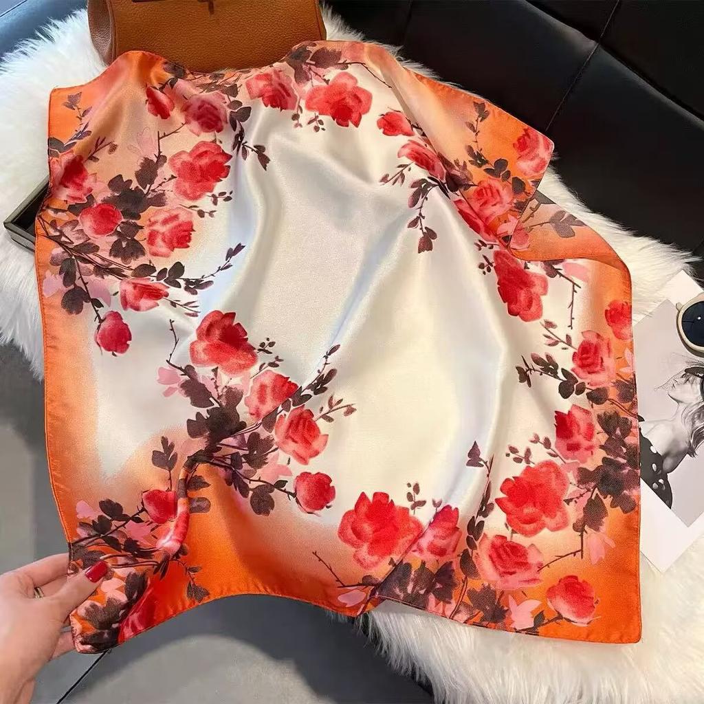 New white 71CM premium silk scarf women's neck protector scarf spring and autumn retro scarf shawl tied bag straight hair