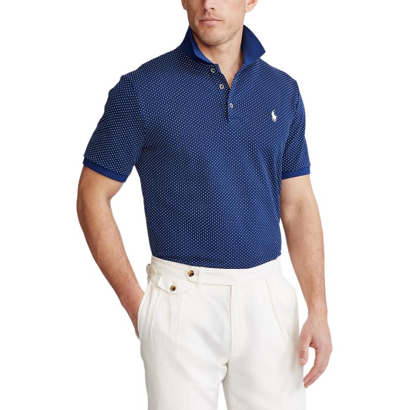 Polo Ralph Lauren Logo Вышитый Slim Fit Рубашка Поло с Коротким Рукавом Мужские Рубашки Поло Синий MNPOKNI1N820596-400