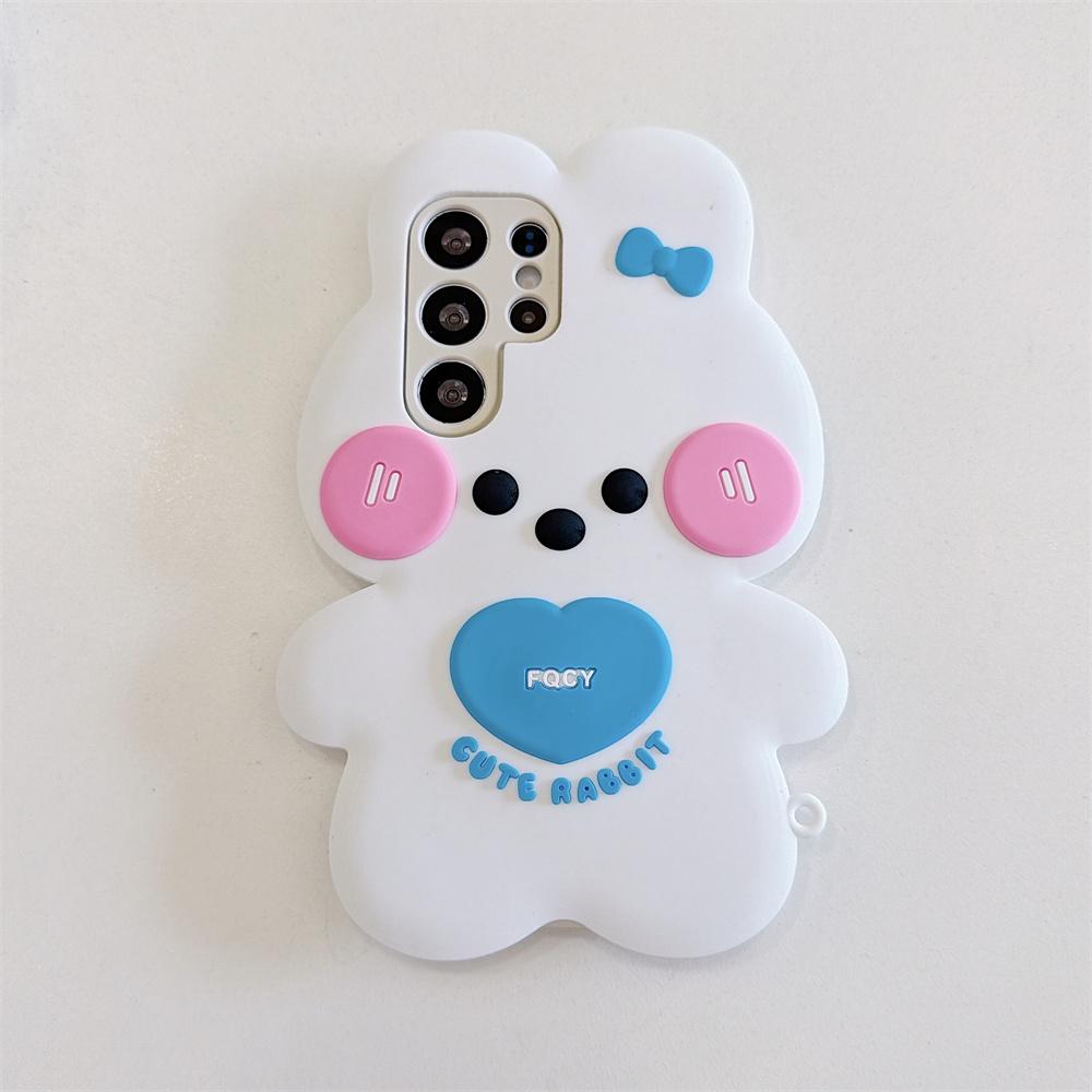 Милый Kawaii 3D Розово-белый Бантик Кролик Чехол для Телефона для SamSung Galaxy S26 Ultra S25 S23 A57 A56 Силиконовый Милый Кролик Защитная Крышка