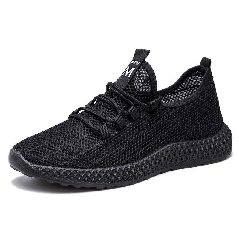 Summer trend men's shoes hollow mesh breathable men's sports shoes soft sole non-slip black shoes men