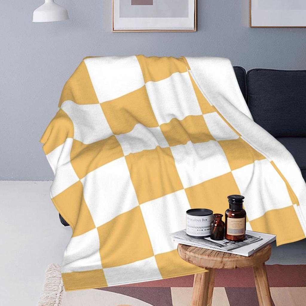 Gold And White Checkerboard Pattern Blanket Fleece Sofa Throw Blanket Warm for Home Bedroom Outdoor Throws Bedspread Quilt