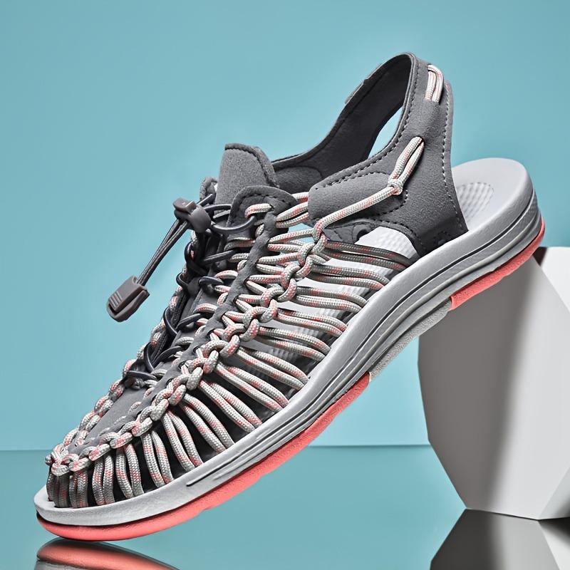 Мужские вязаные летние сандалии с закрытым носком, дышащая и нескользящая обувь с эластичными шнурками, подходящие для отдыха на свежем воздухе, весенней и летней одежды