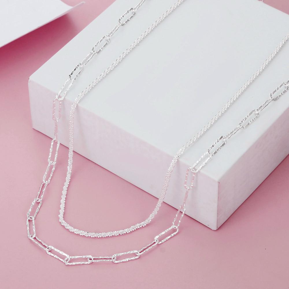 Charm 925 Stamp Silver Classic Double Geometric Chain Necklaces for Women Fashion Designer Party Wedding Jewelry Holiday Gifts
