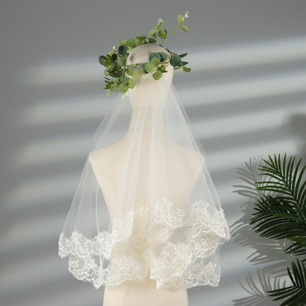 Accessories Photo Veil Short Simple White Ivory Women's Tulle Wedding Veil Lace Edge Bridal Veil