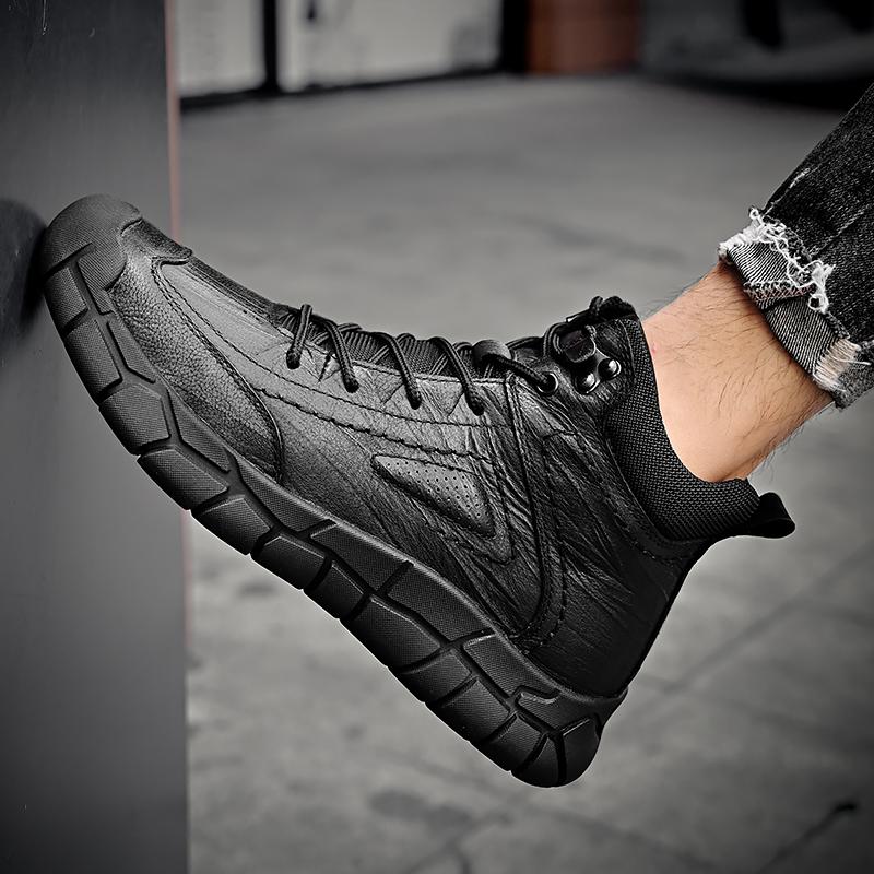 Fashion New Mens Motorcycle Boots Genuine Leather Boots Retro Style Basic Boots Men Casual Warm Snow Sneakers Non-slip Walking Shoes