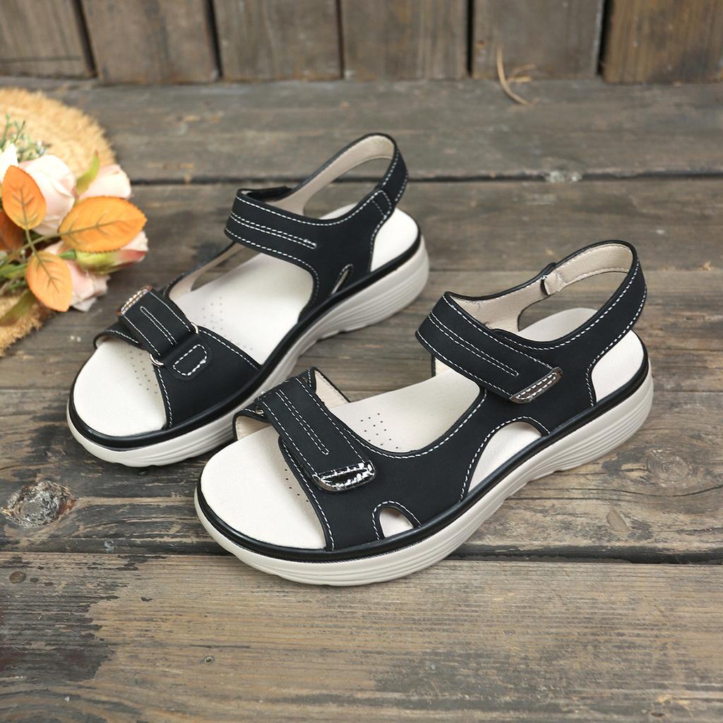 Fashion New Brand Hook Loop Sandals Women Summer Leather Light Casual Wedge Platform Shoes Black Women Outside Anti-slide Sandal Size 43