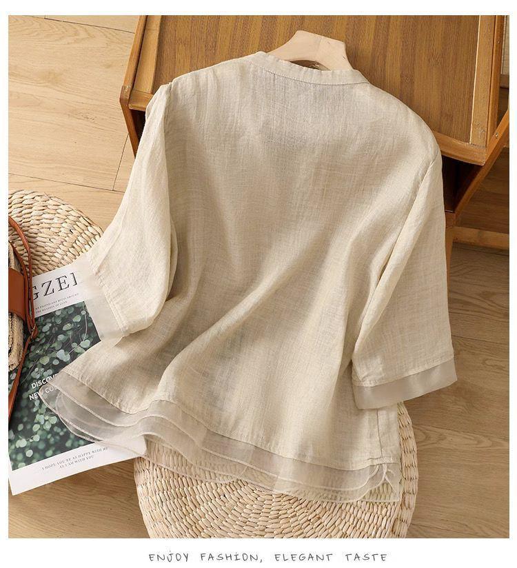 Блузка Вышивка Рубашка Стойка Воротник Вышитая Рубашка Лето Весна Женская Рукав с Воланом