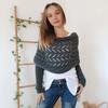 Knitted Cable Wrap Scarf with Sleeves Soft Bohemian Style Shawl Scarf Hollow Crochet Pattern