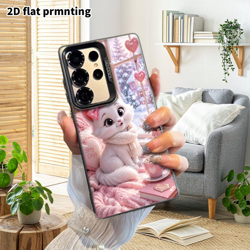 Phone Case: 2D Flat Samsung Galaxy A34 A35 M05 M06 S20 S22 S21 FE Plus 5G Protective Case, Couple Style, White Cat by the Window, Christmas and Hallow