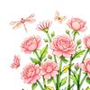 Static Glass Sticker, Soft Roses Decal with Dragonflies And Butterflies, No Glue Waterproof Sunproof Window Film for Bedroom Living Room Balcony