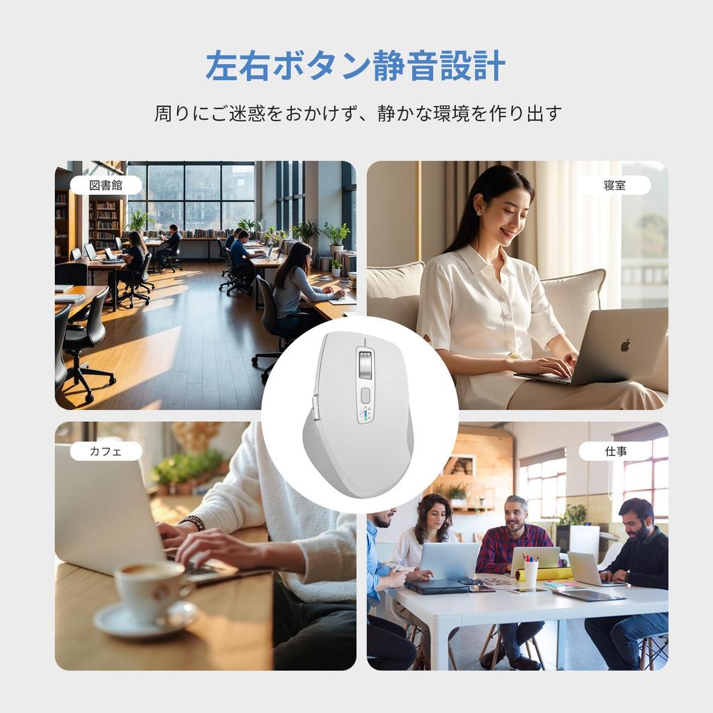 Беспроводная Bluetooth-мышь INFINMIND с боковым большим пальцем DPI Легкие батарейки AA Белый Высокоскоростная прокрутка, Прокрутка, Переключение, Совместимость с несколькими устройствами,