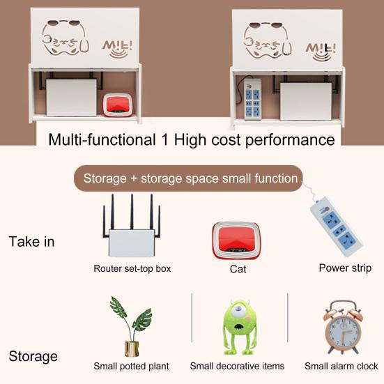 WiFi Router Storage Box Wall Mount Wooden Router Shelf Organizer Power Strip Cable Management Hider Rack for Modem Cable Router Cover
