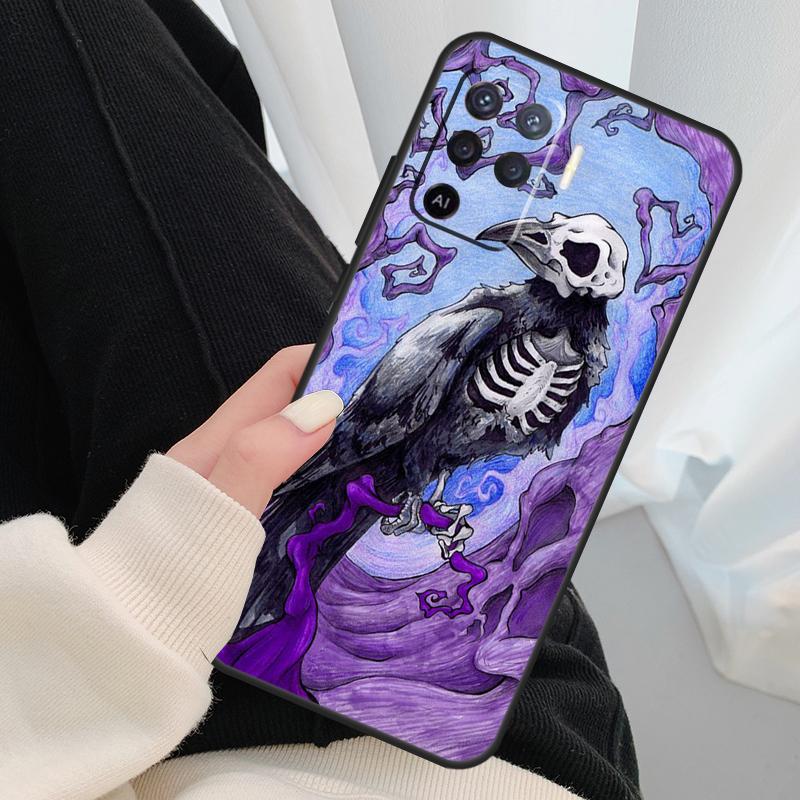 Crow Raven Dark Skull Case For Oppo A18 A38 A58 A78 A98 A80 A60 A40 A96 A76 A16 A94 A74 A54 A15 A17 A57 A77 A5 Pro