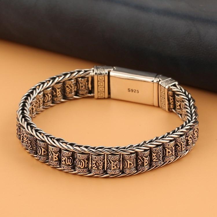 Новый настоящий мужской браслет из чистого серебра S925, сотканный вручную буддийский шестисимвольный револьвер с мантрой, индивидуальные подарки на удачу для мальчиков