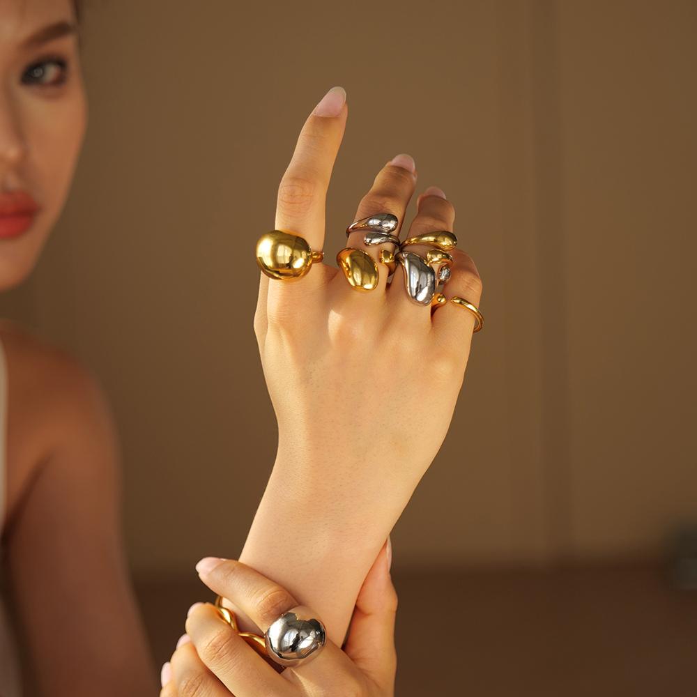 Youthway Новое Преувеличенное кольцо-шар из нержавеющей стали для женщин Металлическая текстура Трендовое Романтичное Водонепроницаемое Ювелирное изделие Подарок для Гала-вечера