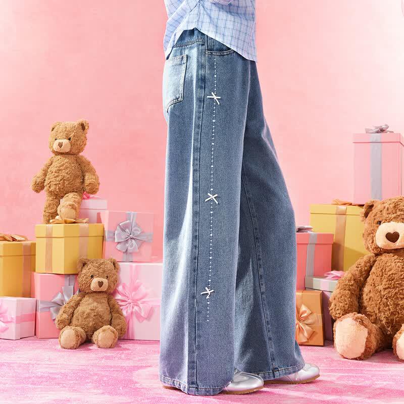 Girls' Bow Accent Straight-Leg Denim Pants