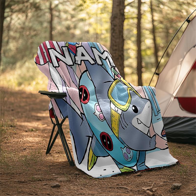 Personalized Custom Name Blanket - Jeff the Land Shark Print Design,Blanket for Sofa,Bed,Travel,Camping - Soft and Warm, Great Gift