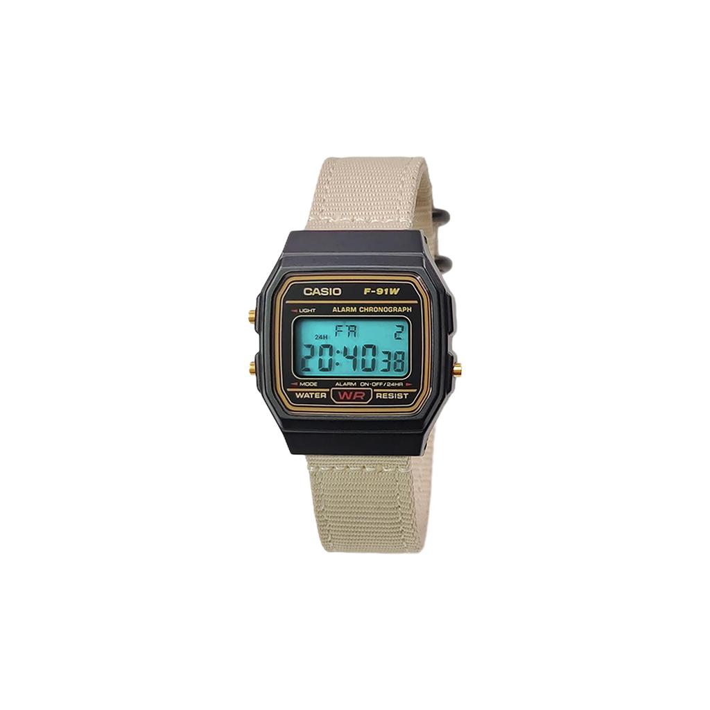 Casio Коллекция Custom Часы с кварцевым механизмом и нейлоновым ремешком Мужские часы Черный циферблат F-91WG-9(Watch5--)
