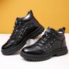 Chunky Classic Black Leather Men'S Snow Boots Winter New Super Thick Plush Warm High-Top Outdoors Hiking Sport Male Shoes