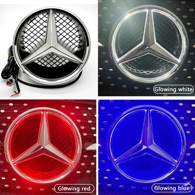 Car Sticker 2025 Hot For Mercedes Benz Car Front Grilled Star Emblem LED Illuminated Logo White Blue Red Light for Mercedes Benz