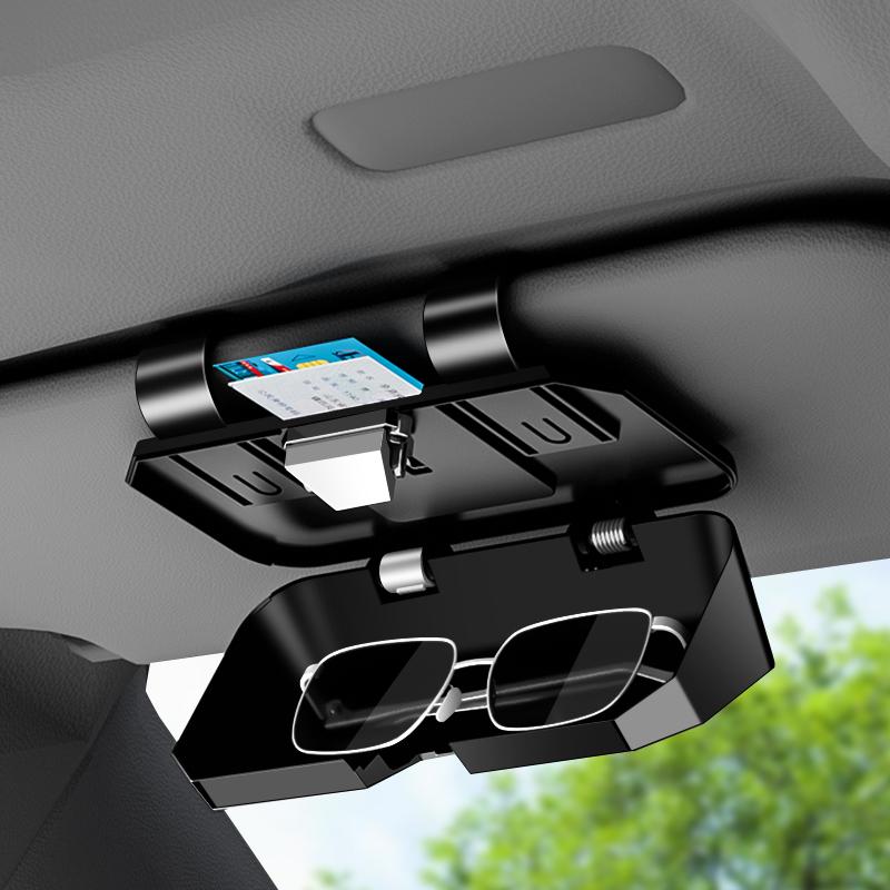 OUXU2 Car Emblem Visor Glasses Case Goatskin Sunglasses Holder Organizer Clip for Kia Sportage Sorento K5 K3 Seltos Rio Carnival Ceed