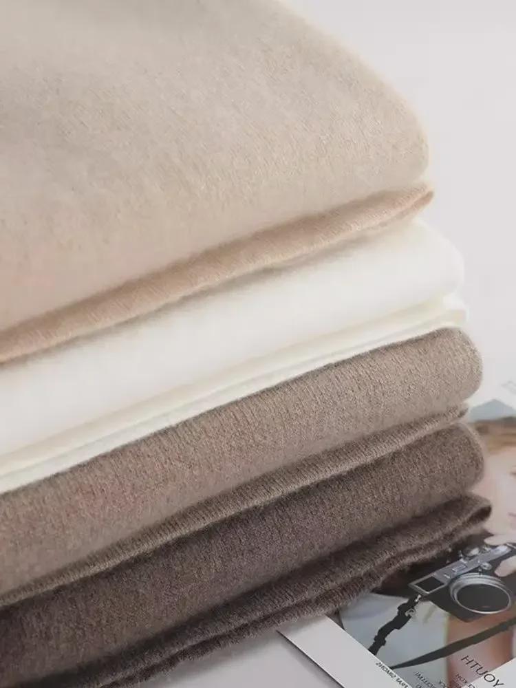 Осенне-зимние женские трикотажные брюки из искусственной шерсти с широкими штанинами и карманами - Маленький размер