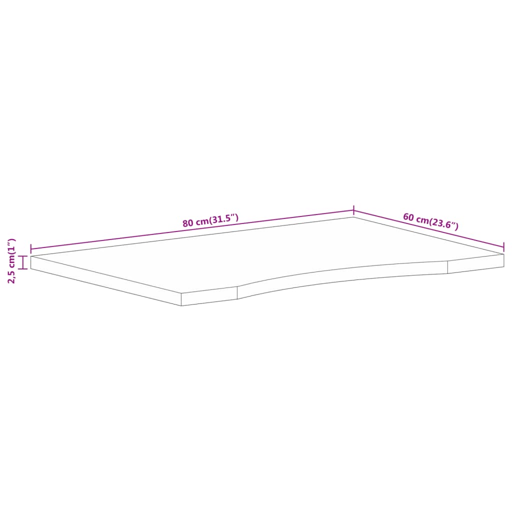 Solid Mango Wood Desktop with Cutout 80 x 60 x 2.5 cm