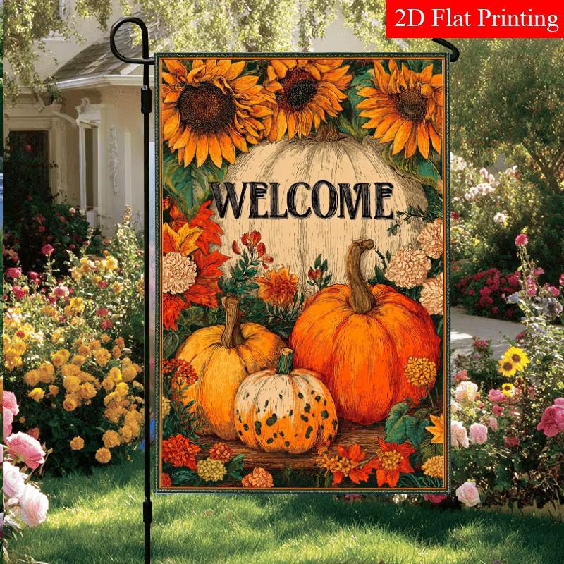 2D Flat - 2D Flat Autumn Thanksgiving Leaf Sunflower Flower Garden Flag 3 (1) Outdoor Garden Flag Double-Sided Home Decoration Courtyard Decoration O