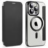 Чехол для iPhone 14 Pro, Совместимый с MagSafe, Блокировка RFID, Слоты для карт, Полностью закрывающий, ТПУ, Гальваническое покрытие, Прозрачная задняя крышка, Чехол-книжка с защитной пленкой для объектива
