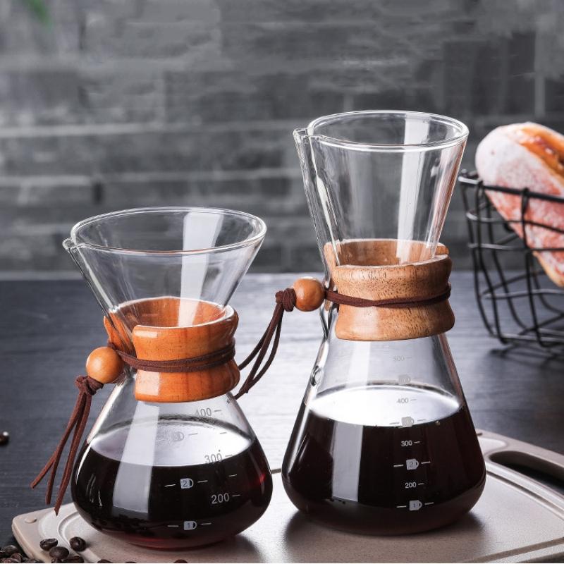 Hand Glass Coffee Kettle with Stainless Steel Filter Drip Brewing Hot Brewer Coffee Pot Dripper Barista Pour Over Coffee Maker