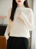 Elegant Ruffled Knit Sweater: Half-High Collar, Warm & Versatile for Autumn/Winter.