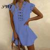 Lace Dress Women Hollow Out Summer Flower Pattern A-Line for Daily Wear Mini