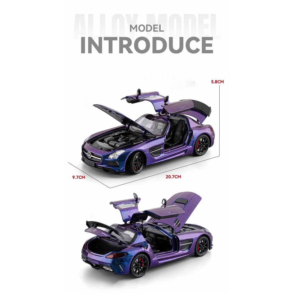 1/24 Бенц SLS AMG Суперкар Сплав Модель Машинки Игрушка Литье под Давлением Металлическое Литье Звук и Свет Машинки Игрушки для Детей Транспортное Средство