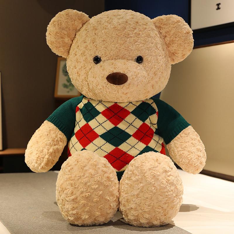 Милый клетчатый свитер, плюшевая игрушка, кукла, плюшевый мишка, девочка, спящий медведь, кукла-медведь, подарок