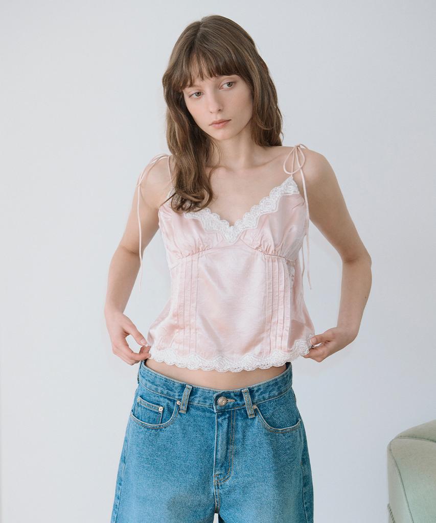 SINOON Satin Lace Sleeveless Blouse (Pink)