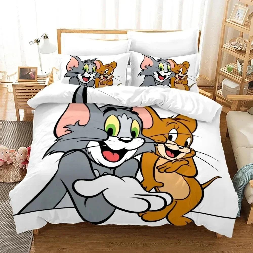 Cartoon T-Tom Mouse and Cat Bedding Set J-Jerry Duvet Cover Bed Set Quilt Cover Pillowcase Comforter king Queen Size Boys Adult