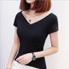 Летняя женская сексуальная футболка с глубоким V-образным вырезом и коротким рукавом, повседневная нерегулярная однотонная футболка большого размера
