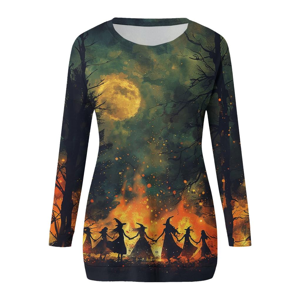 Женская модная повседневная футболка с круглым вырезом и принтом, длинными рукавами и карманами