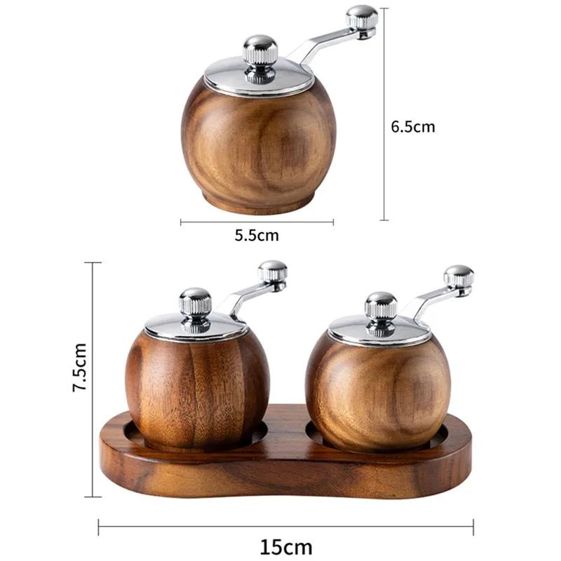 2 шт./набор измельчителей для соли и перца, ручная мельница для перца, бутылка для свежемолотых приправ, керамическая сердцевина, твердая деревянная мельница для перца