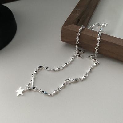 S999 Чистое Серебряное Сияющее Ожерелье Корейская Тяжелая Промышленность Пентаграмма Ключичная Цепочка Специальный Дизайн Геометрическое Призматическое Ожерелье