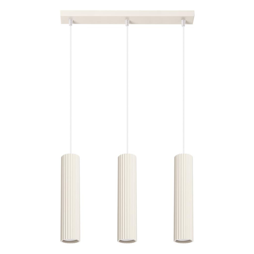 Lampa Wisząca Nowoczesna Beżowa Listwa Trzy Karbowane Tuby Do Kuchni Nad Wyspę 3Xgu10 10W Karbon Sollux Lighting
