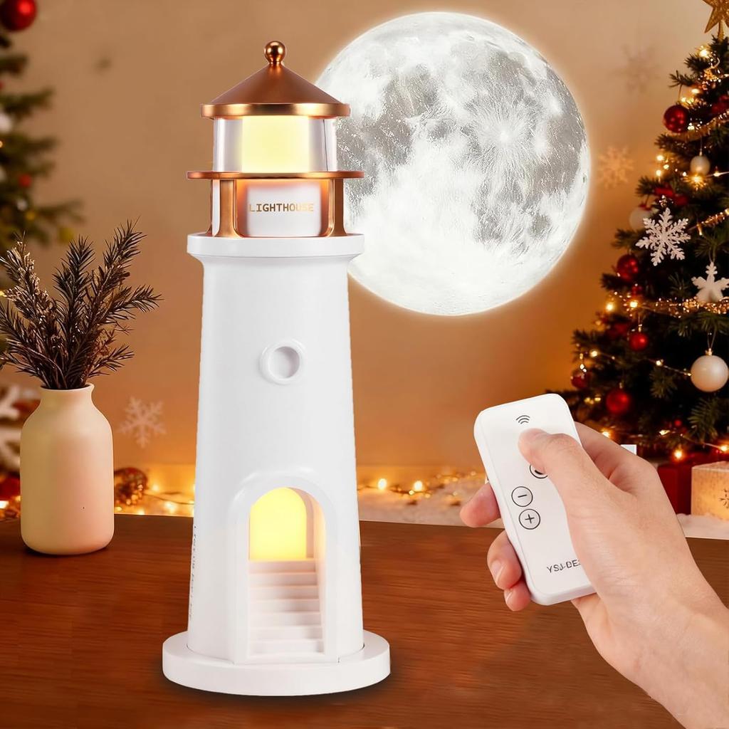 Lighthouse Lamp, Lighthouse Decoration,Lighthouses Night with Remote Control and Bluetooth, Rechargeable Moonlight Projection Lamp for Children's