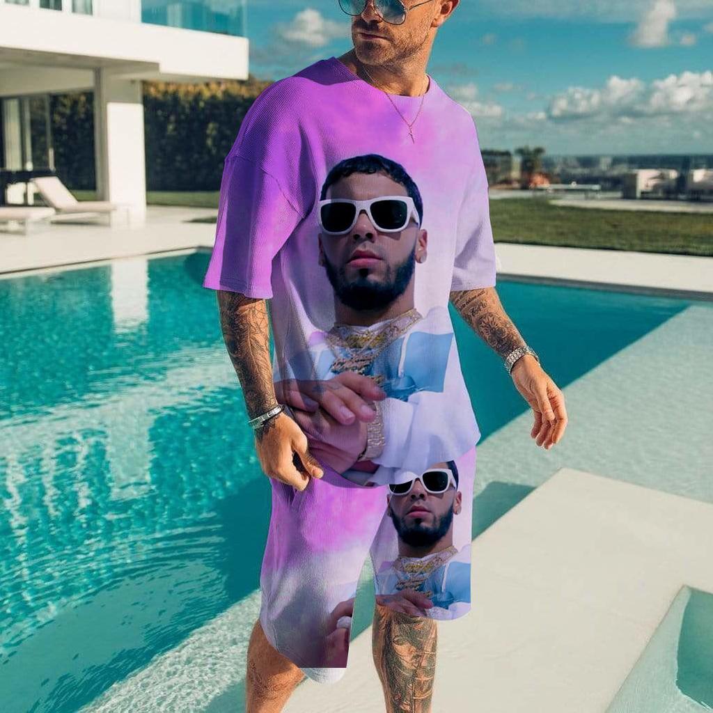 Мужские комплекты футболок Рэпер Anuel AA 3D-печать Модный спортивный костюм Футболки Шорты 2 предмета Мужская уличная одежда Оверсайз костюмы Спортивная одежда