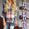 Plus Size Casual Long Sleeve Plaid Shirt Women's Spring Turn-down Collar Tops Cotton Linen Shirts