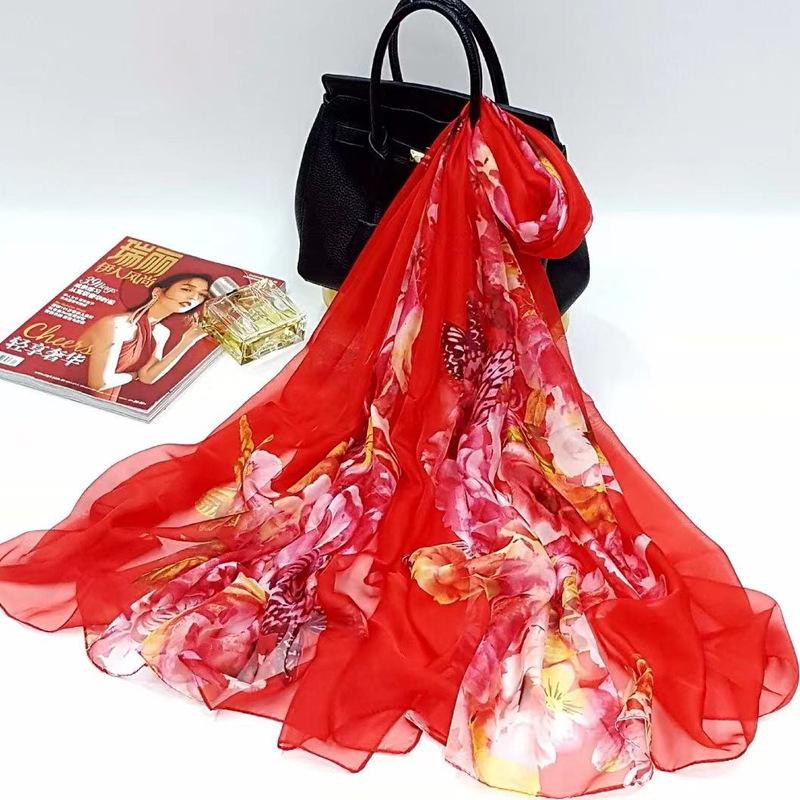 Шелковый шарф для лета Универсальный марлевый шарф для женщин Тонкий летний Очень большой Защита от солнца Тонкое пляжное полотенце Шарф-шаль с градиентом цвета