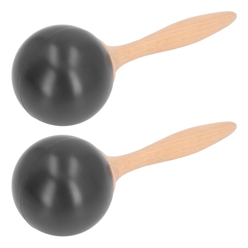 2PCS Sand Hammer Adult Maracas Shaker Wooden Handle Hand Percussion Instrument Toy for Party Concert Black Wood Color