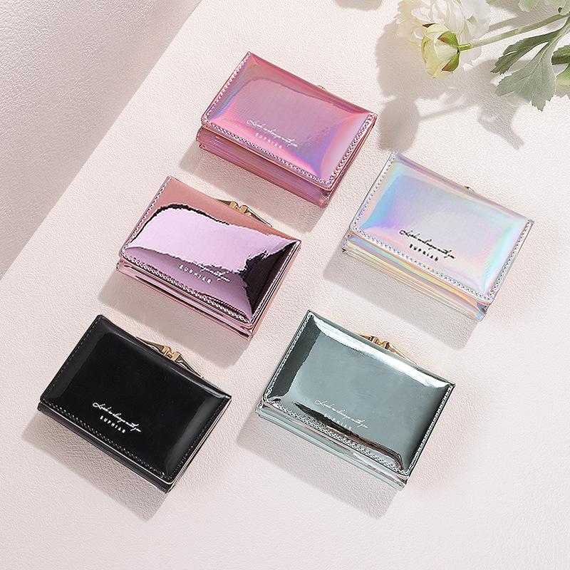 Laser ins coin purse for girls pu card case for students women fashionable short and cute wallet